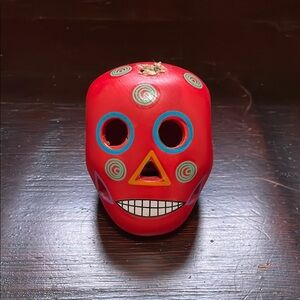 Vintage Bright Painted Red & Multi Color Decorative Candy Skull